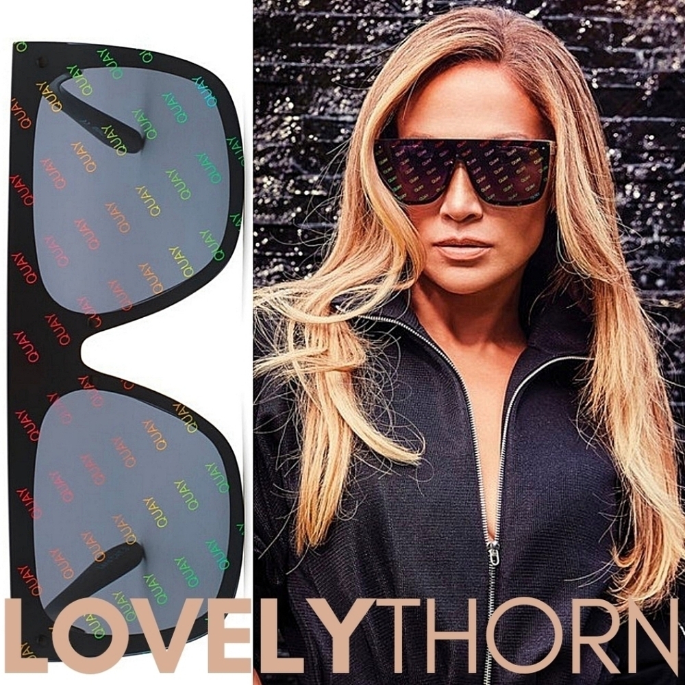 QUAY // ltd ed jlo collab rimless smoke lens rainbow watermark shield sunglasses